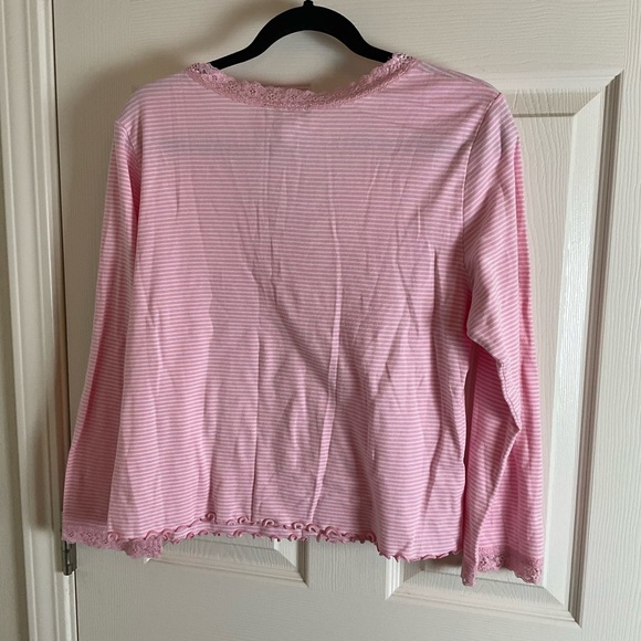 CHAPS SZ XL pink/white Stripe Long Sleeve Shirt W/ Lace Top Blouse - Picture 8 of 9